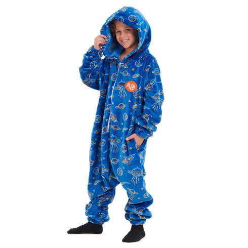 Snuggs Kids Blanket Onesie Royal Blue Space